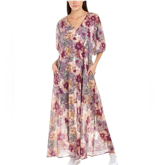 Calme by Johnny Was Button Raglan Floral Maxi Dress size medium Purple Pink - Picture 1 of 10